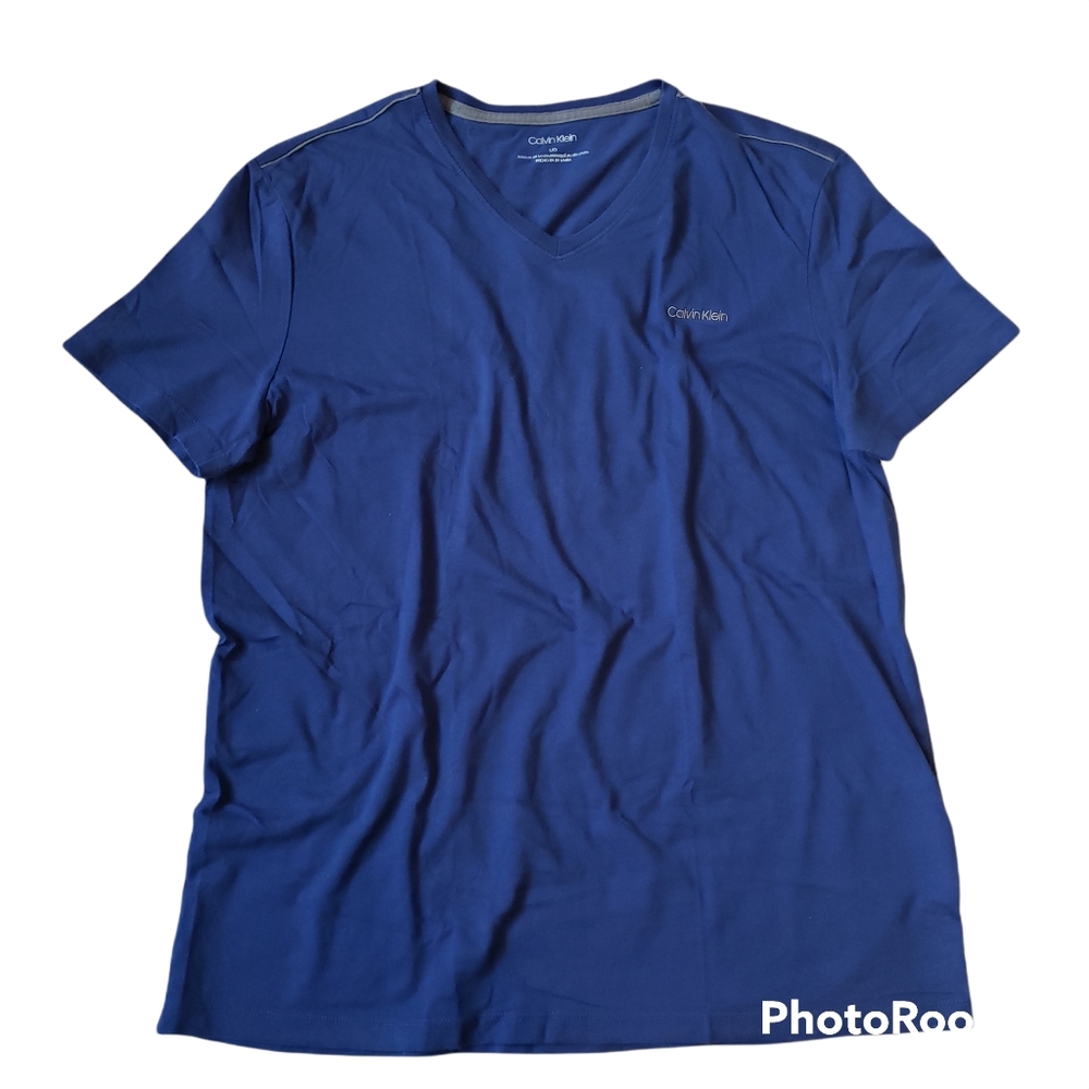 CALVIN KLEIN | Men's Navy Blue V-Neck Tee | Sz Large